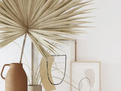 Decorative set with dryed palm 3D model