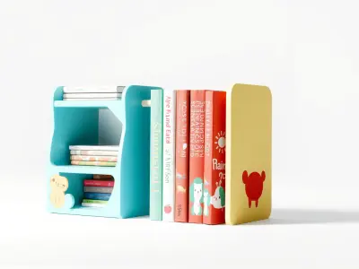 Cartoon Bookshelf Storage with Playful Design Low-poly 3D model