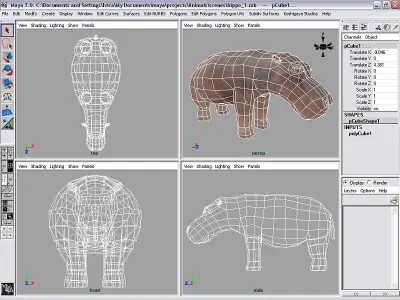 hippopotamus hippo Low-poly 3D model