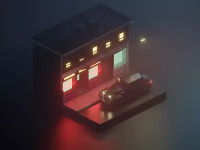 godfather building and car blender low poly model Low-poly 3D model