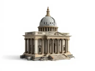 Cracked Government Building Ruin model pack Low-poly 3D model