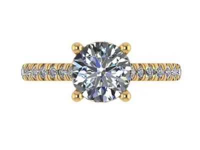 solitaire ring under halo with pave shank  3D print model