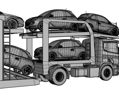 Car transporter for several vehicles 3D model