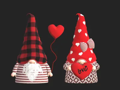 Valentine gnomes Low-poly 3D model