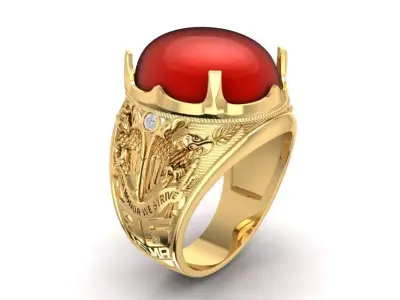 Luxury Red Stone Men Ring with Bold Engraved Design 1920 3D print model