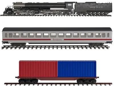 Trains with Lacomative  Train car and Conteiner train Low-poly 3D model