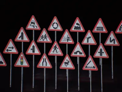 game-ready warning signs Low-poly 3D model