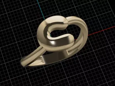 C alphabet bypass shell hallow ring 3D print model