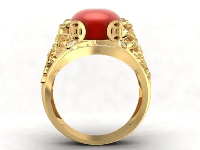Dragon Red Gemstone Gold Men Ring  1799 3D print model