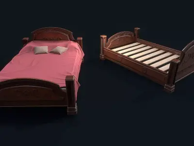 Antiquare Bed  Low-poly 3D model