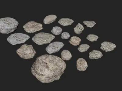 Stone Collection rocks and pebbles Low-poly 3D model