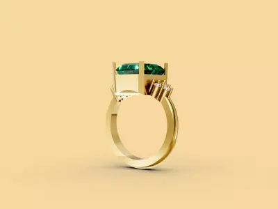 Emerald Cut Solitaire Gold Ring 3D print model