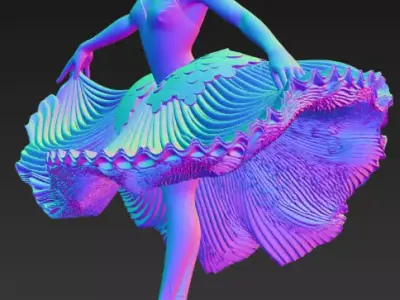 Monochrome Ballerina Sculpture Marble Dancer Flowing Tutu 3D Low-poly 3D model