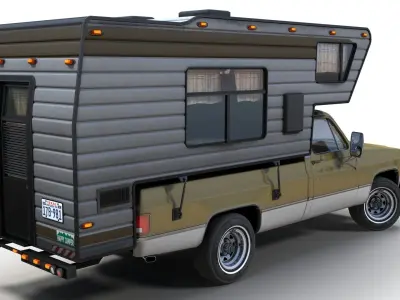 80s American  camper truck Low-poly 3D model