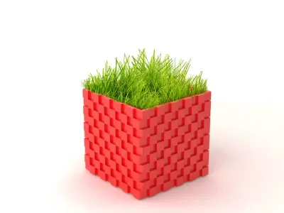 Pot 3D Print Model 7 3D print model 8 cube with grass 3D print model