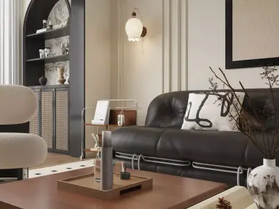 French style living room and kitchen 3D model