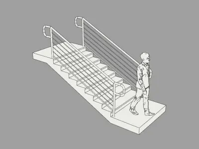 Stairs with Landing and Railings x9 for Architecture 3D model
