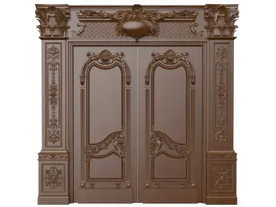 Royal style gold plated classic door B 3D model