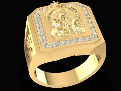 Luxury Dragon and Phoenix Diamond Ring for Men 2775 3D print model
