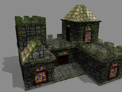 Castle with stained glass windows Low-poly 3D model