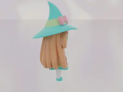 wizard girl in witch hat 3D print model