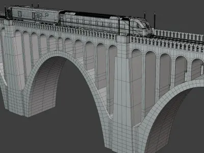 American train on viaduct II 3D model