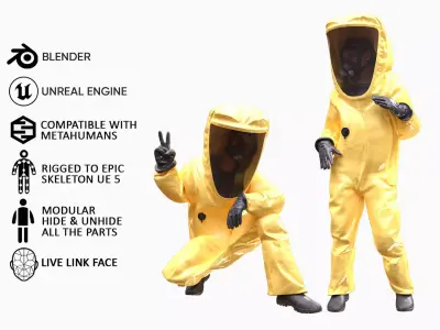 Realistic 3D model of Woman in Hazmat Suit - Modular - Rigged Low-poly 3D model