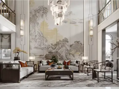 Chinese style villa interior design scene 01 3D model 3D model