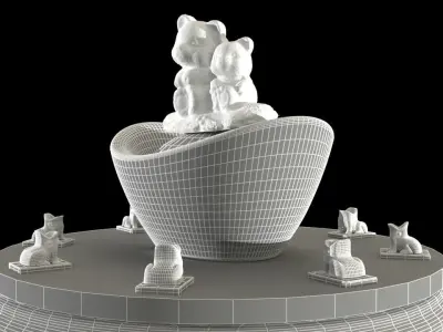 Chinese gold ingot with baby bear  3D model