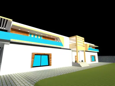 Banglow house at night with lights 3D print model