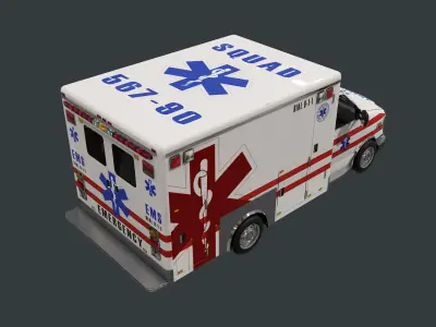 Vehicle Ambulance Rescue Truck Game Ready 05 Low-poly 3D model
