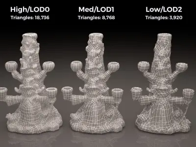 0002-01 Large Multi-Candle Holder Low-poly 3D model