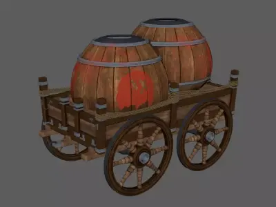 Caravan - 2 two wooden barrels on cart 3D model