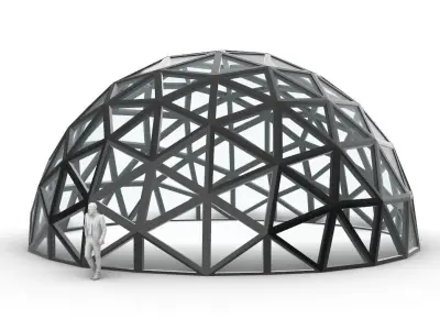 Geodesic Dome with Dynamic Perforations and glass panels 3D model
