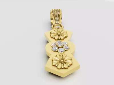 gold floral pendant  3D printable model  3D print model