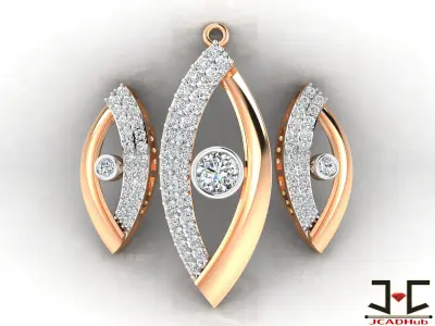 0252 - Stylish Wedding Diamond Pendant Set for Women - JCADHub 3D print model