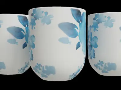 Azure Floral Mugs 3D model