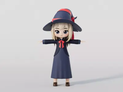 Rigged Cartoon Witch Low-poly 3D model