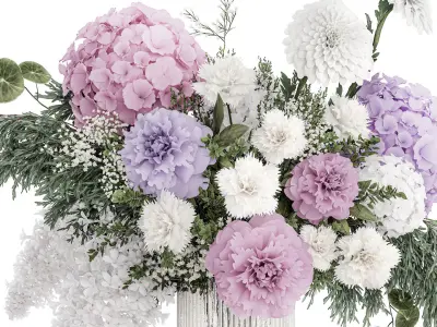 realistic bouquet in a vase hydrangea lilac peony 382 3D model