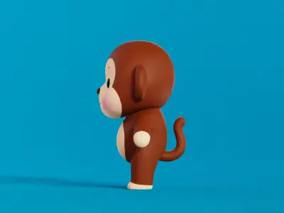 Monkey Cartoon Character Chibi Kawaii Low-poly 3D model
