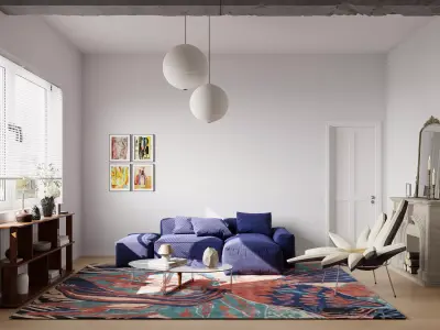 Eclectic living and dining room interior 3D model