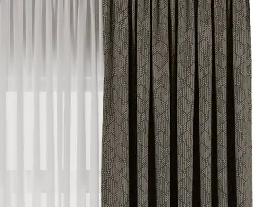 Curtain with rod 48 ptternend curtain HBH Low-poly 3D model