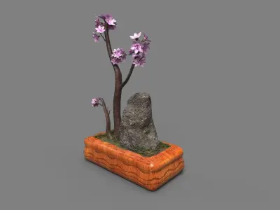 Bonsai Tree with pink flowers 3d Model Low-poly 3D model