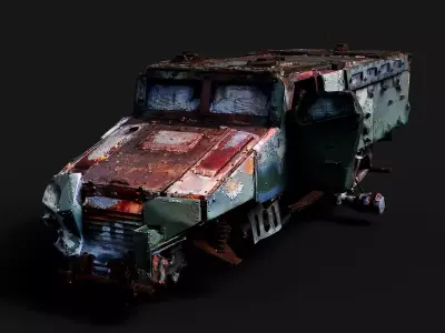 war destroyed BMC vehicle wreck PBR photogrammetry Low-poly 3D model