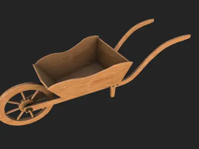 Garden Wooden Wheelbarrow Low-poly 3D model