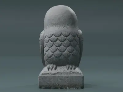 Stone Owl Statue with its head turned 180 degrees Low-poly 3D model