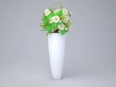 Big Flower Pot with Flower Bouquet  3D model