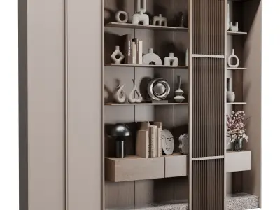 Wooden Shelves Decorative With Plants and Book - Wooden Rack 33 3D model