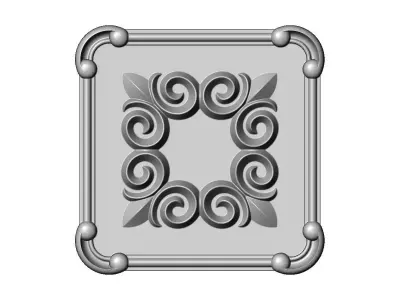 Square scroll victorian floral ornament rosette carving 3D print model