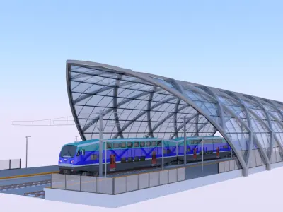 Station with BiLevel train III 3D model